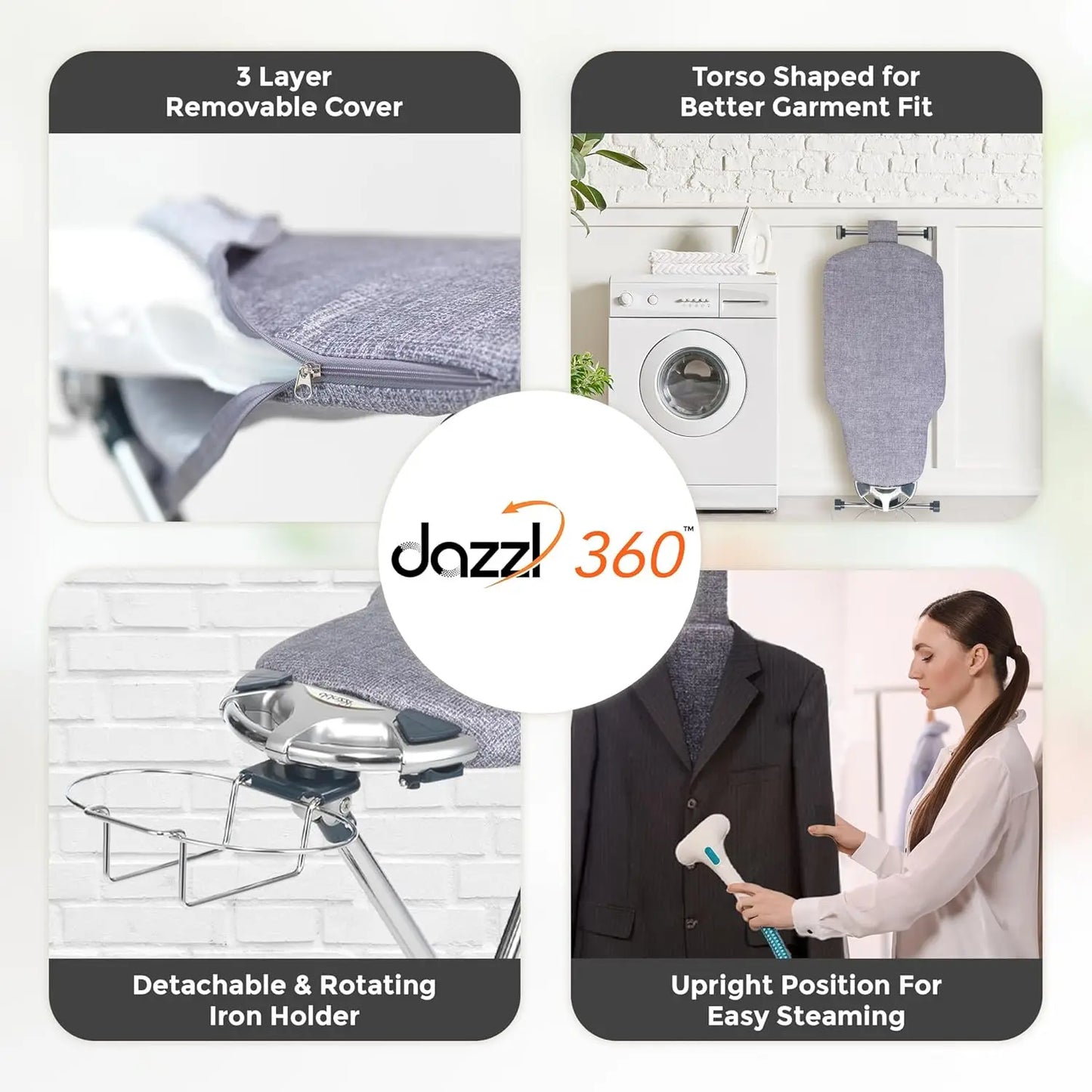° Dual-Sided Iron Board - Torso-Shaped Ironing Board Full Size with 8-Level Adjustable Height, Rotatable & Detachable Iron Holde