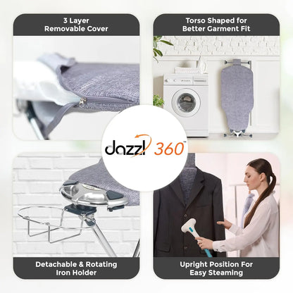 ° Dual-Sided Iron Board - Torso-Shaped Ironing Board Full Size with 8-Level Adjustable Height, Rotatable & Detachable Iron Holde