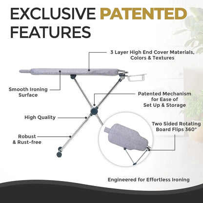 ° Dual-Sided Iron Board - Torso-Shaped Ironing Board Full Size with 8-Level Adjustable Height, Rotatable & Detachable Iron Holde