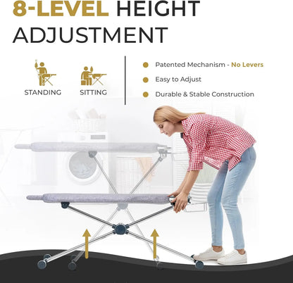 ° Dual-Sided Iron Board - Torso-Shaped Ironing Board Full Size with 8-Level Adjustable Height, Rotatable & Detachable Iron Holde