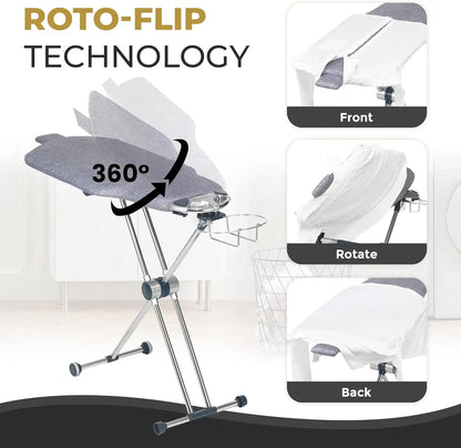 ° Dual-Sided Iron Board - Torso-Shaped Ironing Board Full Size with 8-Level Adjustable Height, Rotatable & Detachable Iron Holde
